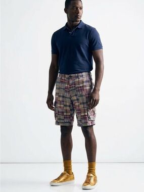 VTG PLUGG Shorts Men 34 Cargo Patchwork Madras Outdoor Skater Hike Golf Travel